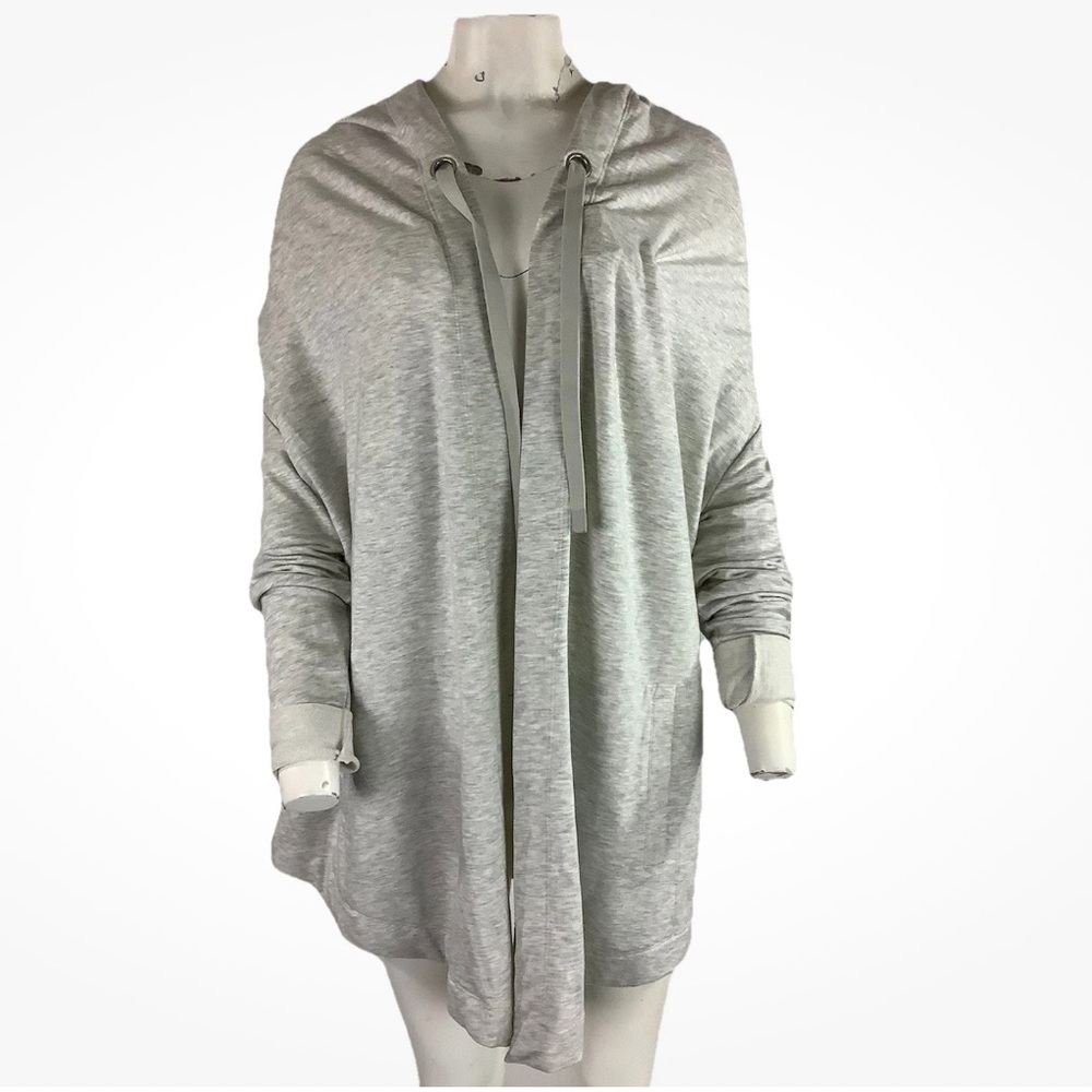 Athleta Sz S Vista Wrap Hooded Athletic Workout Open Face Cardigan Gray - Picture 2 of 8
